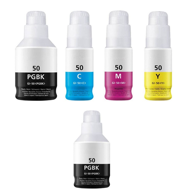 Canon Compatible GI-50 Full Set of Ink Bottles & EXTRA BLACK (2 x Black, /Cyan/Magenta/Yellow)